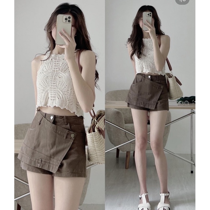 SET ÁO LEN SÁT NÁCH CUTOUT MIX QUẦN VÁY VẠT CHÉO hàng Quảng Châu