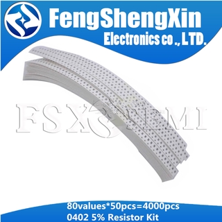 Bộ 4000 điện trở 0402 SMD 5% 10ohm-1M ohm 10R 100R 10K loại 80 giá trị