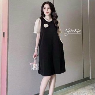Váy suông hoa ngực chất đũi bầu bí bon chen