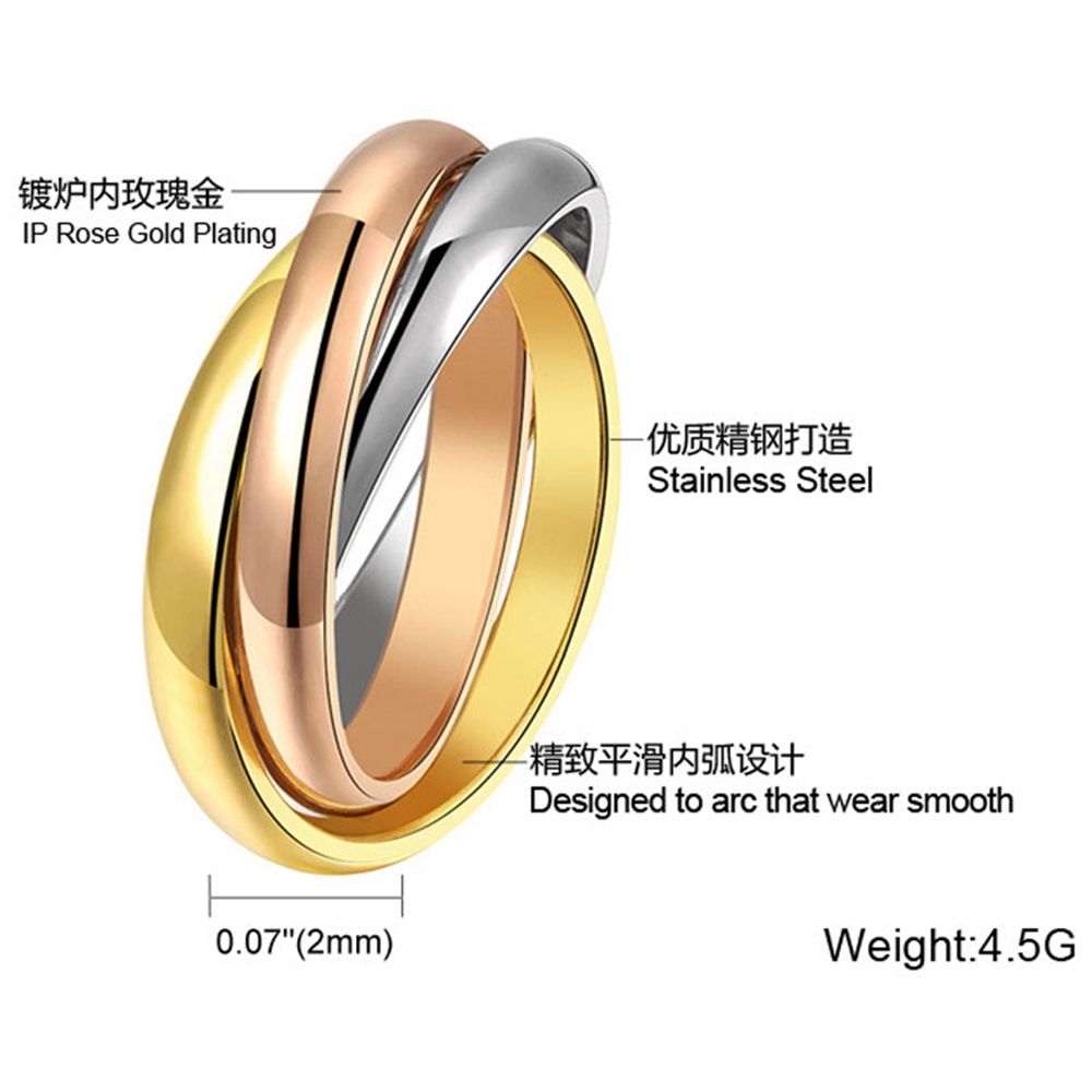 (Hàng Mới Về) Bộ 2 Nhẫn 3 Lớp Bằng Thép Không Gỉ 17mm Đính Đá Thời Trang