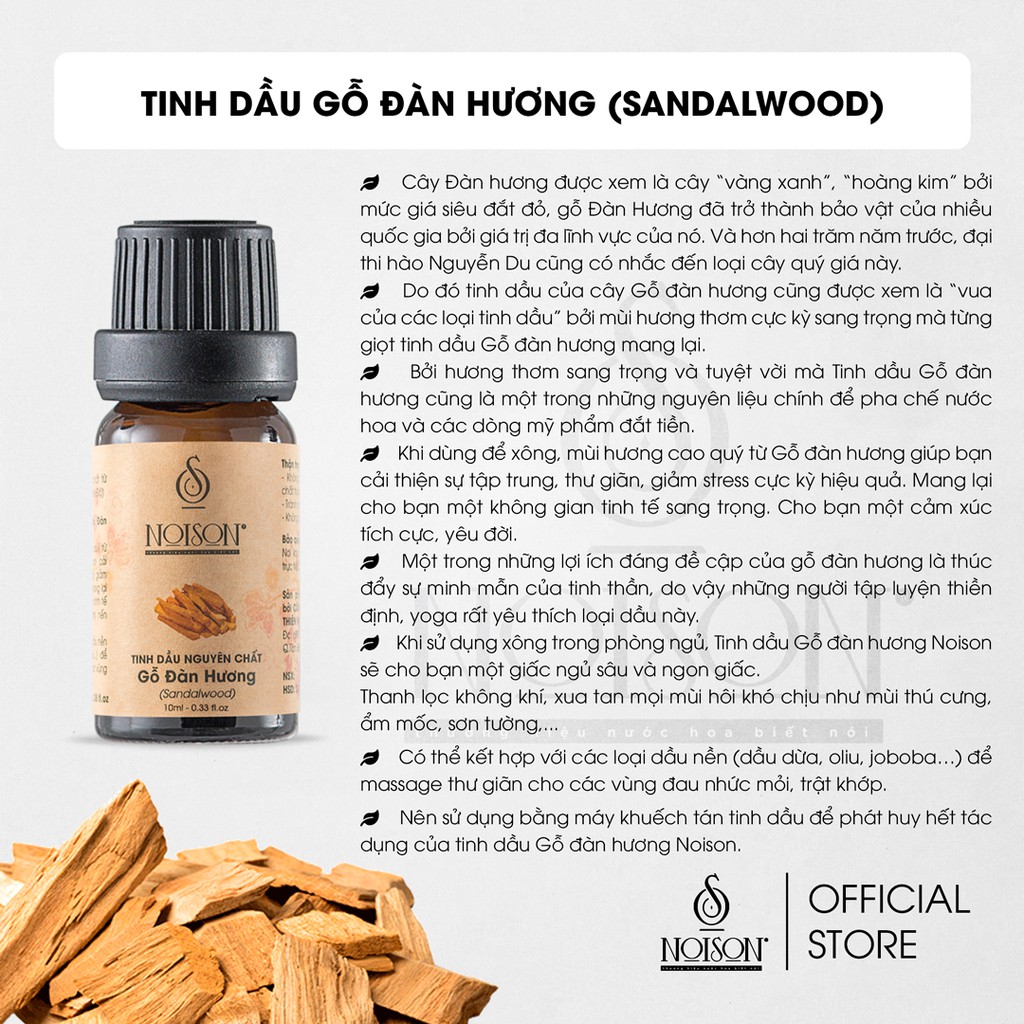 Tinh dầu Gỗ đàn hương Noison | Sandalwood Essential Oil | Nhập khẩu Ấn Độ |