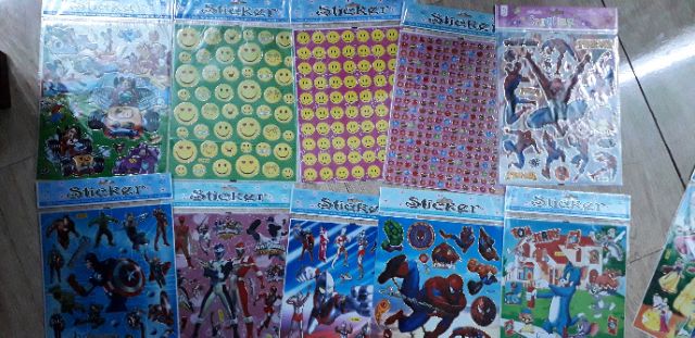 Set 10 tờ hình dán stiker siêu nhân kích thước 22x24 cm có 10 mẫu khác nhau