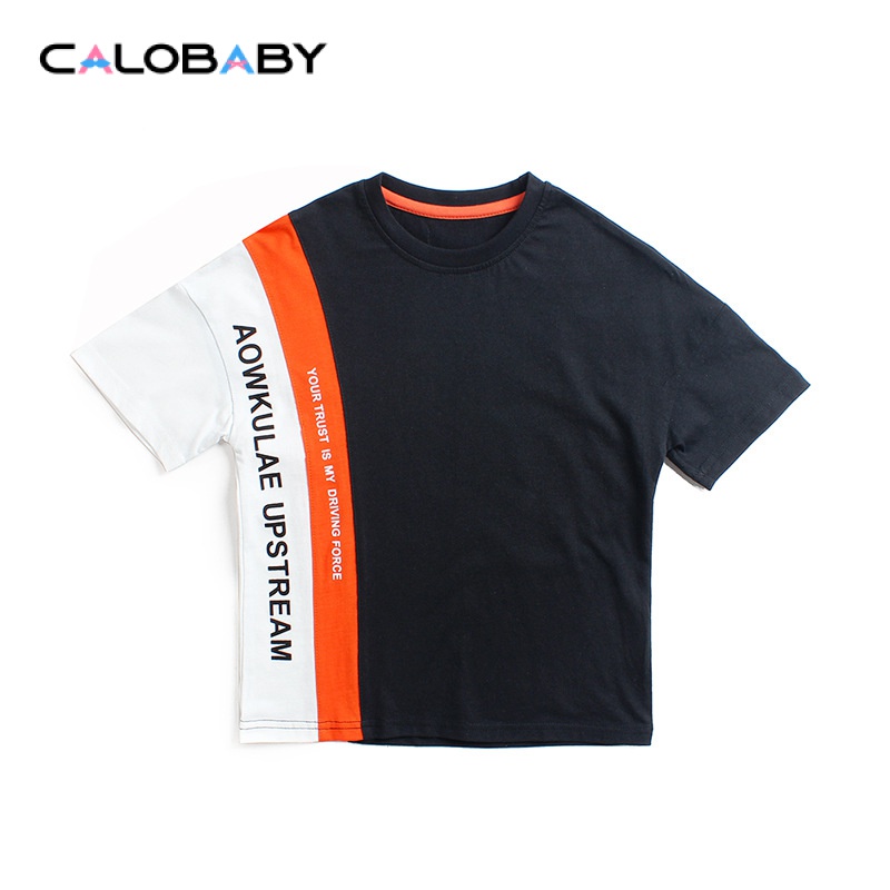 Hàng Mới Về Áo Thun Cotton Tay Ngắn In Chữ Tiếng Anh Màu Sắc Tương Phản Phong Cách Hàn Quốc Thời Trang Mùa Hè Cho Bé Trai
