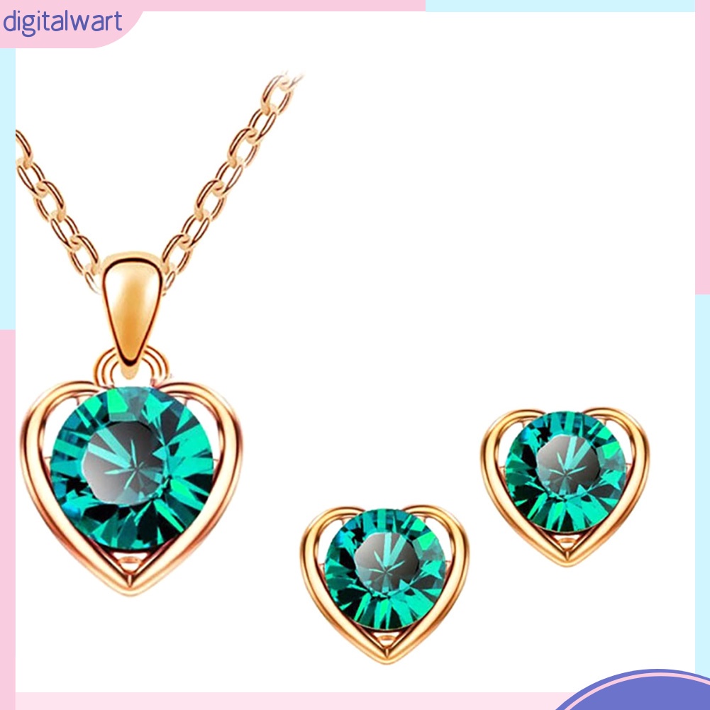 Set Trang Sức Vòng Cổ Và Khuyên Tai Mặt Trái Tim Phối Đá Thời Trang Cho Nữ