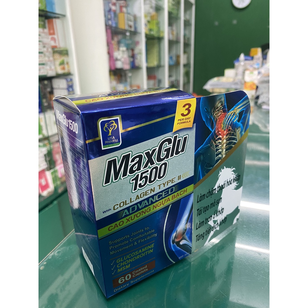 Viên bổ khớp Maxglu 1500 cao xương ngựa bạch- Hỗ trợ tái tạo mô sụn khớp, giảm thoái hóa khớp, viêm khớp (60 viên)
