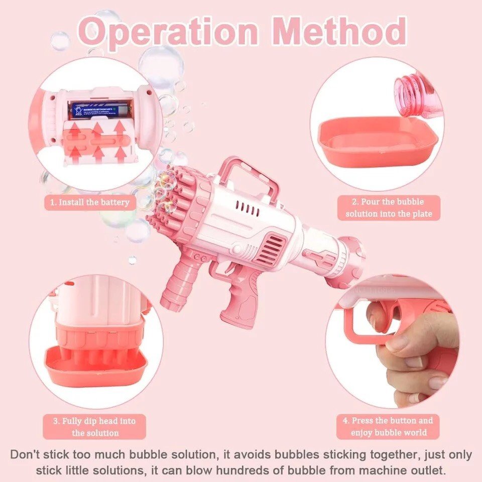 Súng bắn bong bóng xà phòng 32 nòng chạy bằng pin siêu mạnh nhiều màu an toàn cho bé