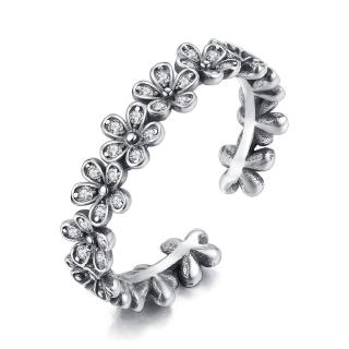 Nhẫn đeo tay kim loại tạo hình bông hoa đính đá vintage cho nữ
