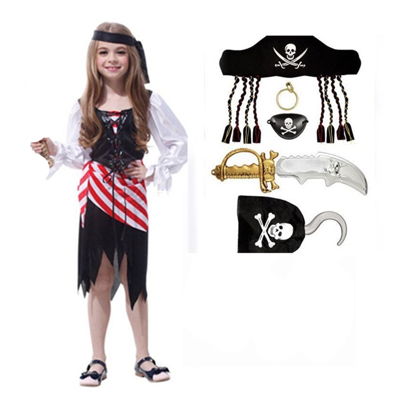 Pirate Costume Cosplay Pirates of the Caribbean Dress Halloween Party cho trẻ em gái
