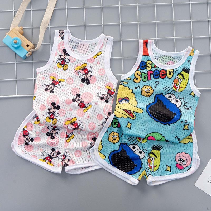 Bộ Áo Sát Nách In Họa Tiết Hoạt Hình + Quần Short Cho Bé