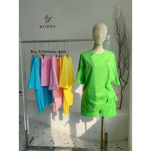 Set bộ cotton trơn màu, áo xẻ tà BOPPY