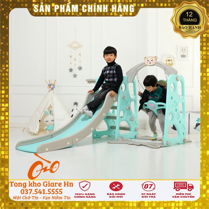 Cầu trượt xích đu cho bé, Bộ cầu trượt cao cấp, 4 trong 1 tặng kèm bóng rổ phù hợp trẻ em 2 - 8 tuổi