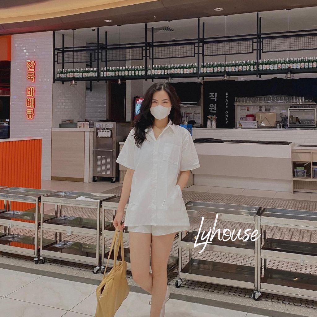 Áo sơ mi nữ form rộng xẻ tà vạt cúc Kiểu Màu Trắng be xanh đẹp ngắn tay ulzzang vintage hàn quốc cao cấp