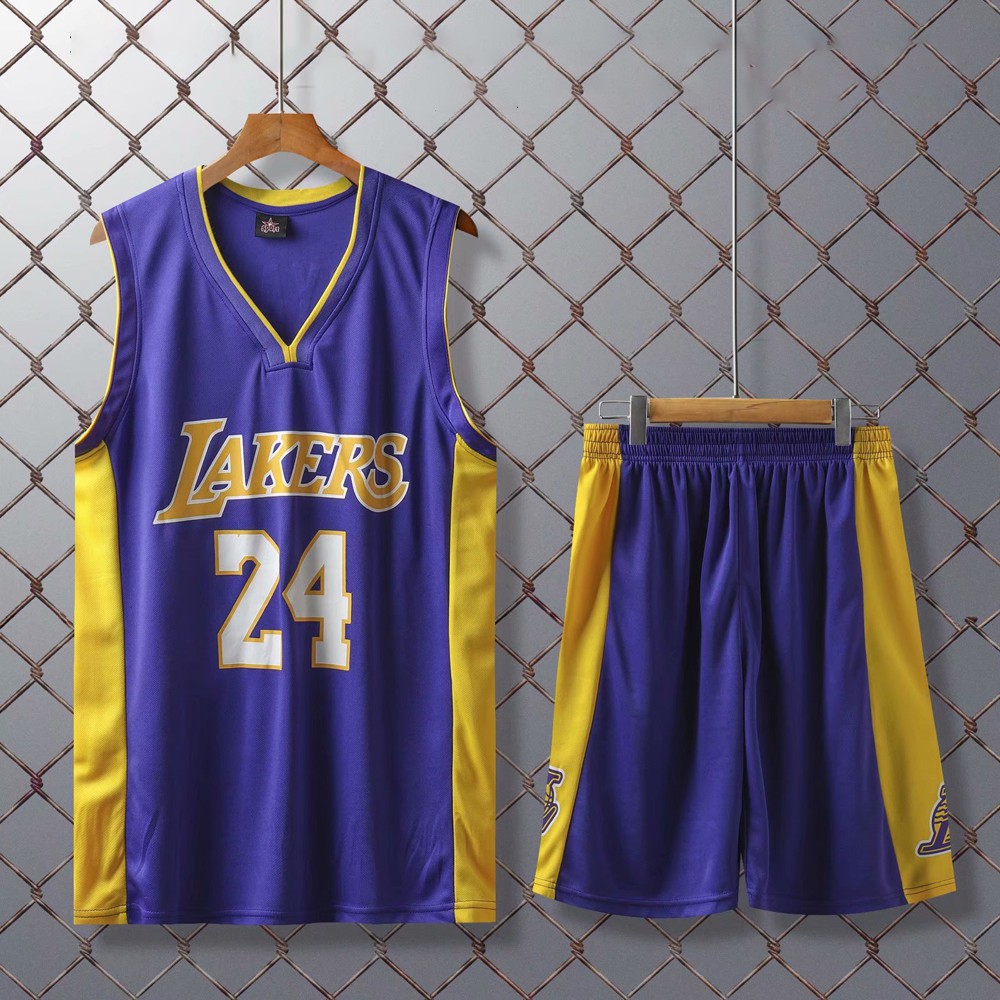 Bộ Đồng Phục Bóng Rổ Cổ Chữ V In Chữ Lakers Kobe Bryant 24 Phong Cách Vintage Cho Nam