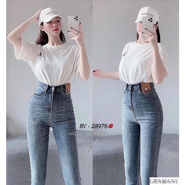 Quần bò cạp cao đai da tôn dáng siêu đỉnh