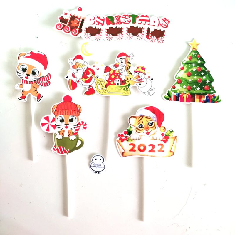 Set cắm noel trang trí bánh kem, merry christmas topper cake