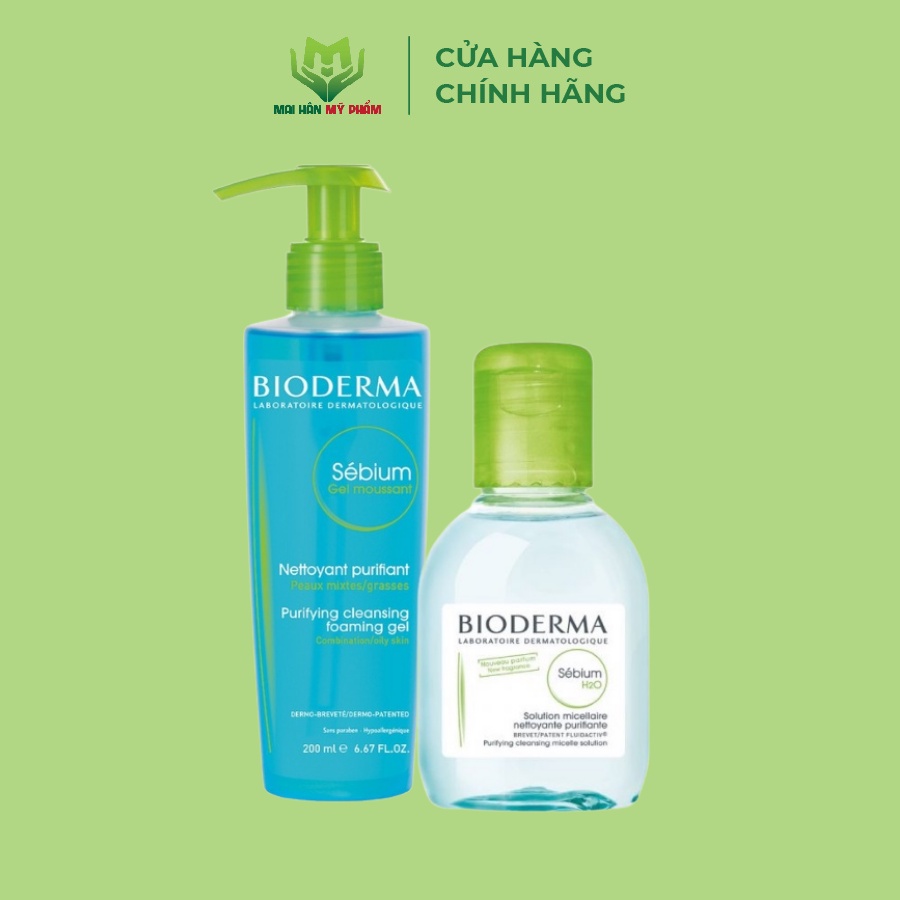 Bộ đôi làm sạch 2 bước cho da hỗn hợp và da dầu Bioderma Sebium Gel Moussant 200ml và Sebium H2O 100ml