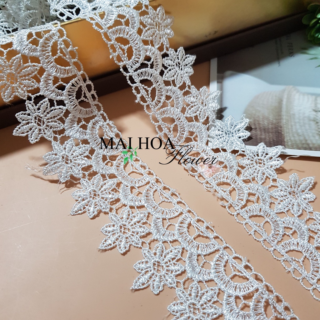 Ren chỉ trắng họa tiết nhỏ giọt, bản 5cm, dùng để may váy áo, trang trí đồ thủ công