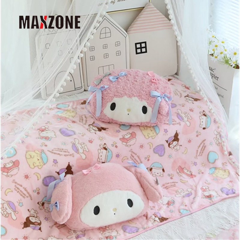 SANRIO Bộ Chăn Gối Di Động Họa Tiết Hoạt Hình Kuromi Melody Dễ Thương Cho Học Sinh / Văn Phòng