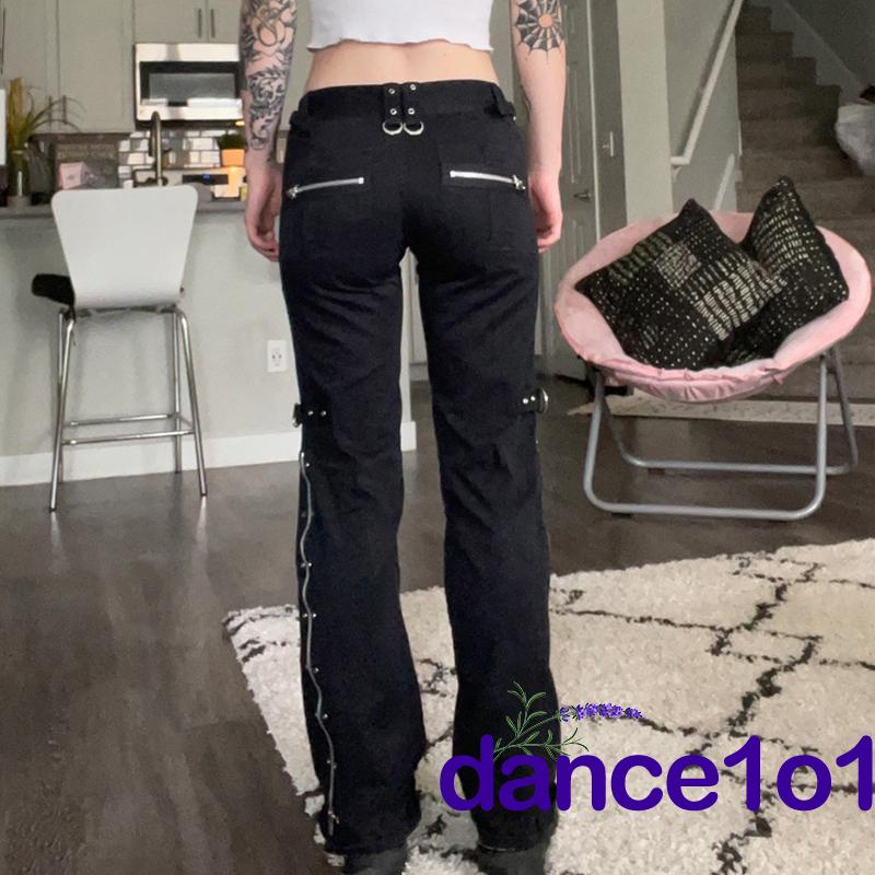 Quần jeans lưng cao phối vòng kim loại thời trang cho nữ