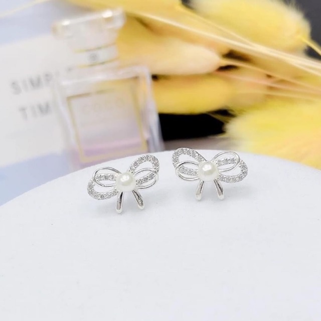 Bông tai nơ bạc mix trai, nhẹ nhàng xinh xắn 2 kiểu mới ra mắt của shop Mainomi Shop Bạc Xinh