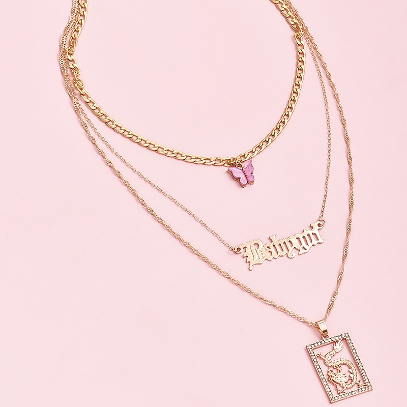 Vòng cổ Thép Không Gỉ Mặt Bướm Hồng Khắc Chữ Babygril Thời Trang