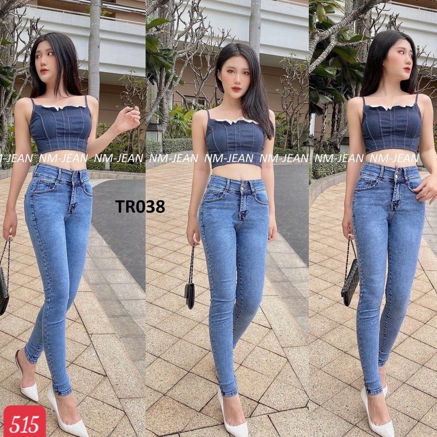 Quần Jean Nữ ôm dáng màu xanh Chất Jean Co Giãn thoải mái vải mềm, Quần bò nữ lưng cao Tfashion shop QN630