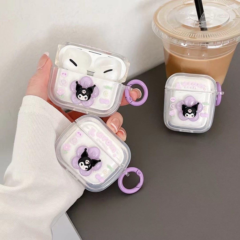 Vỏ Bảo Vệ Hộp Sạc Tai Nghe AirPods 3rd 2021 Pro2 2022 1 2 3 Pro Bằng TPU Trong Suốt Hình Kuromi Màu Tím Kèm Móc Tròn