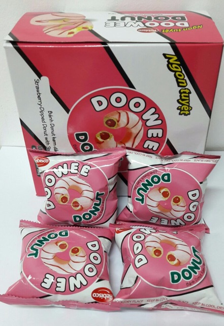 Hộp Bánh Donut Doowee Phủ Socola Nhân Kem Trứng 300gr Dâu &amp; Chôclate &amp; Phomai