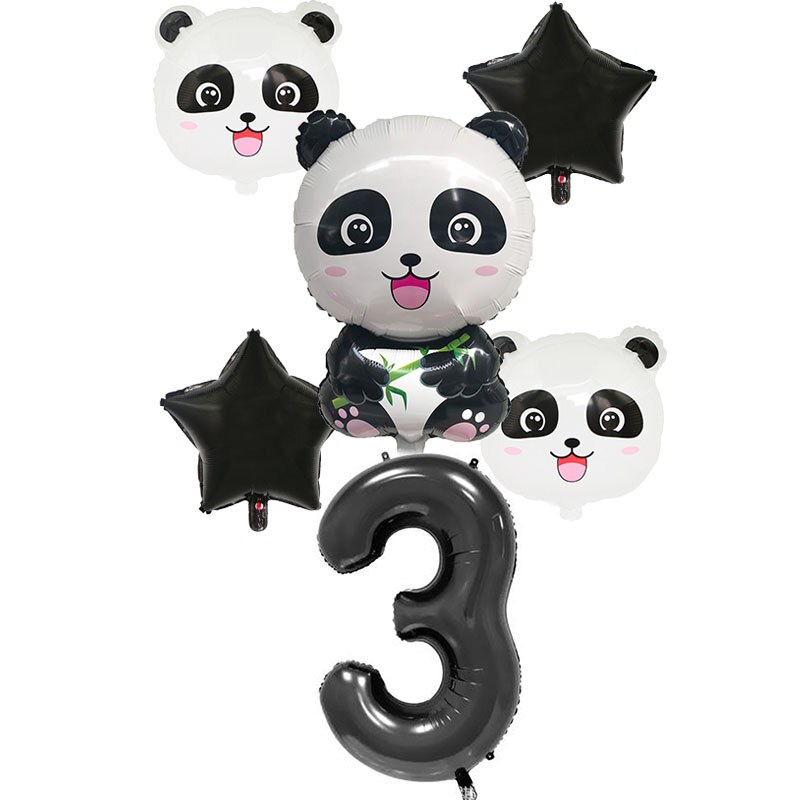 Động Vật Hoạt Hình 32 Inch Màu đen Số Lá Nhôm Bóng Bay Bộ Trang Trí Sinh Nhật Cho Trẻ Em Star Panda Kids