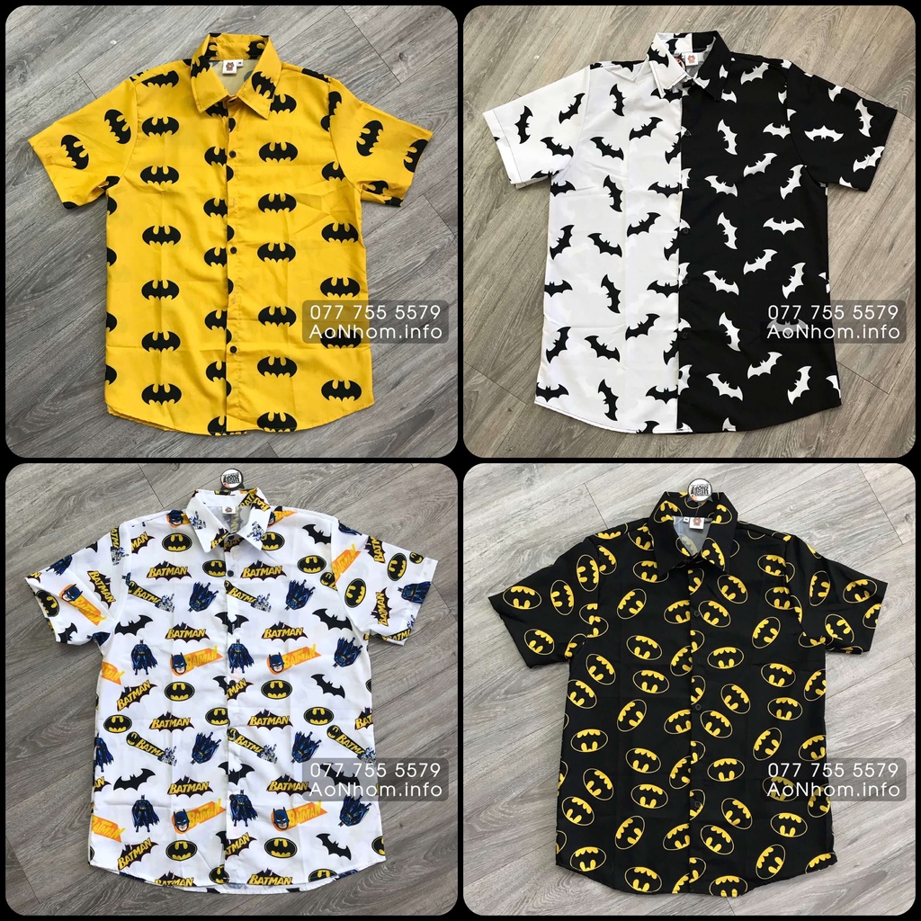Áo Sơ Mi Hoạt Hình - Batman Trắng Đen Vàng - Đủ Size Nam Nữ, Áo Đôi Nhóm Lớp Team Building