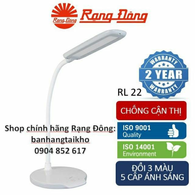 Đèn bàn (đèn học) chống cận Rạng Đông LED CHÍNH HÃNG 6W cảm ứng, đổi 3 màu / 5 mức ánh sáng RD-RL-22, 36