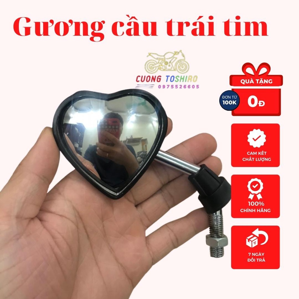 Gương trái tim cầu lồi gắn xe máy lắp cho mọi dòng xe chân 10 mm như wave, exciter, winner, dream , sh ......siêu độc lạ