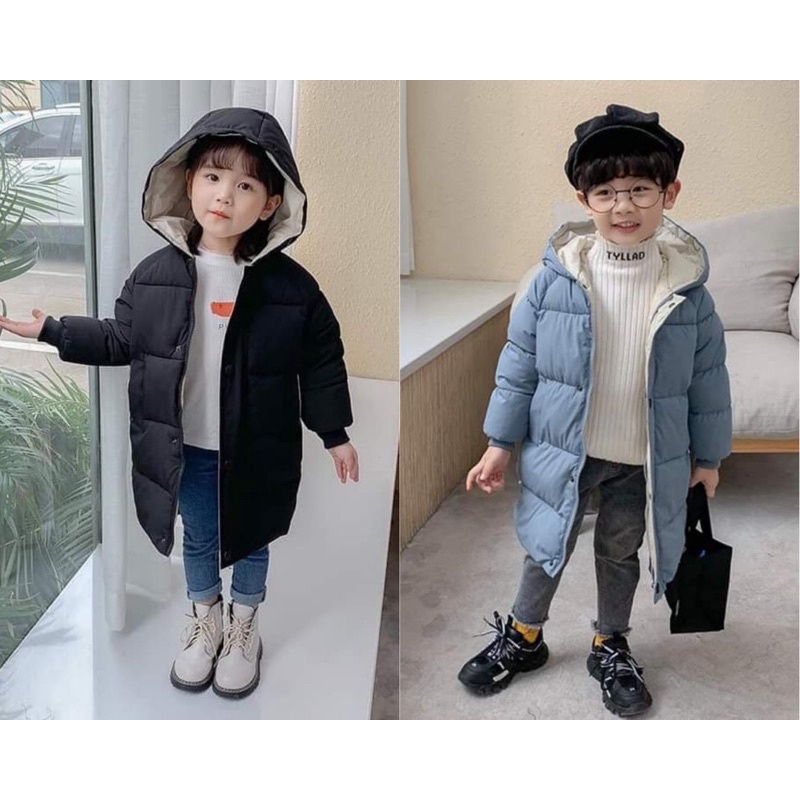 Áo phao mũ dáng dài unisex cho bé, áo phao Quảng Châu cao cấp