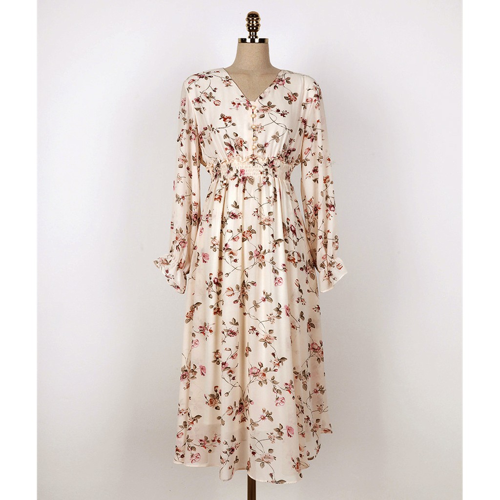 Đầm dự tiệc babydoll dáng dài cúc ngọc cổ tim , Váy trắng vintage hoa nhí tay dài chun eo sang trọng (video-ảnh thật) | BigBuy360 - bigbuy360.vn