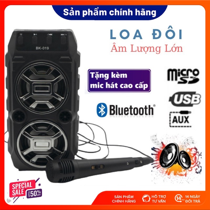 Loa Bluetooth Có Mic-Loa Sừng Đôi - Cao Cấp Bass Cực Mạnh , Âm Thanh Vòm Tương Thích Mọi Thiết Bị , Dung Lương Pin Khủng