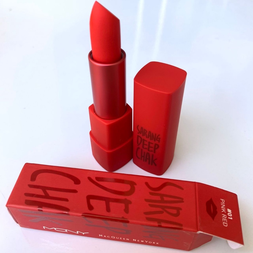 Son Lì #01 Pink Red, MacQueen NewYork Dưỡng Ẩm, Lâu Trôi, Mềm Mịn Mướt, Air Deep Kiss Lipstick