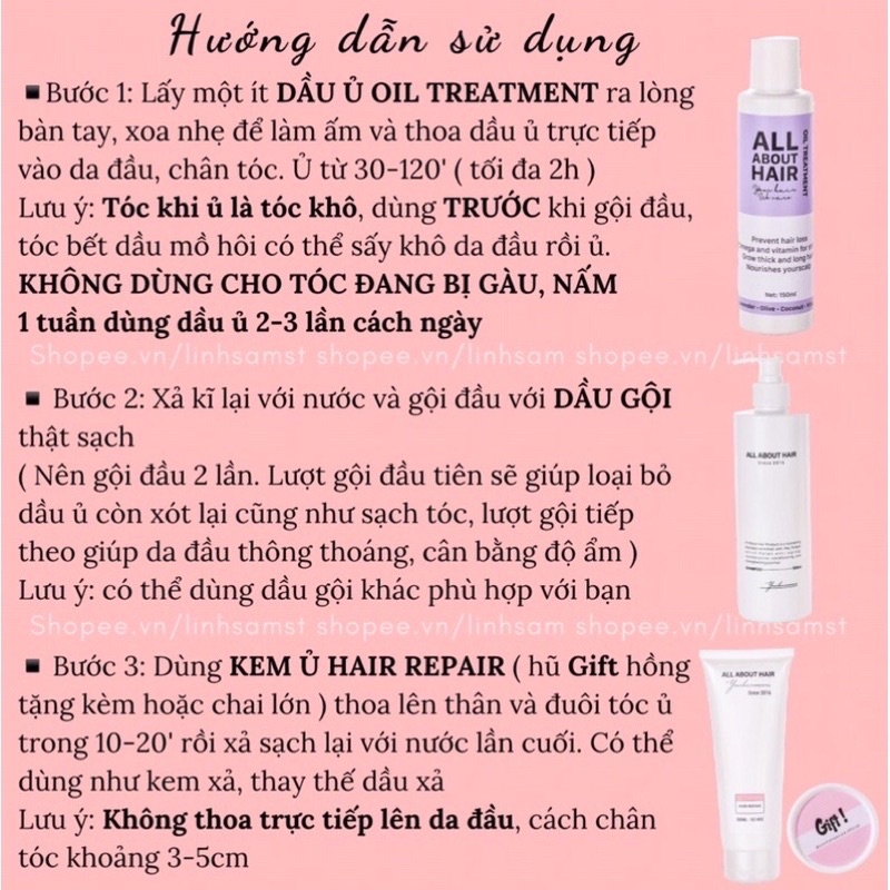 COMBO DẦU GỘI &amp; DẦU Ủ ALL ABOUT HAIR - TẶNG KÈM QUÀ