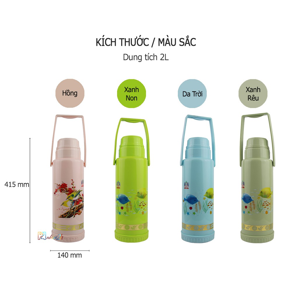 Bình thủy 2 Lít  - Phích nhựa nút gạt tự động 2 Lít - HP 0620L - Phúc Minh THP