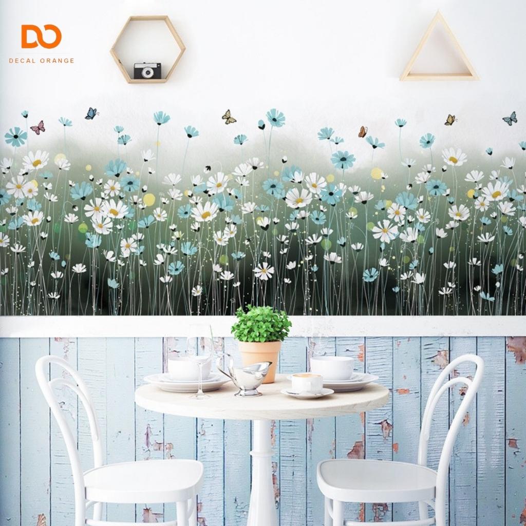 Decal dán chân tường hoa xuyến chi, Giấy dán tường trang trí phòng ngủ, phòng khách