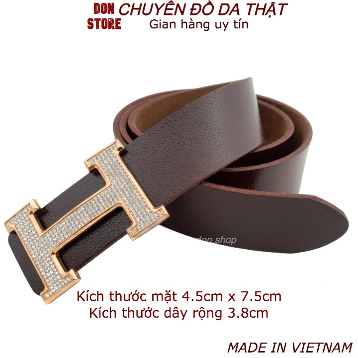 Dây Nịt/ Thắt Lưng Nam Đính Đá Thời Trang Da Bò Thật 100% Bản Dây Rộng 3.8cm Hàng Loại Tốt ( Full Hộp + BH 12 Tháng)