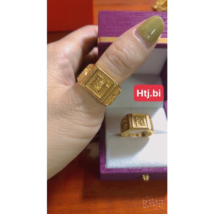 Nhẫn nam mạ vàng chữ lộc mang lại tài lộc bền màu màu 18 htj