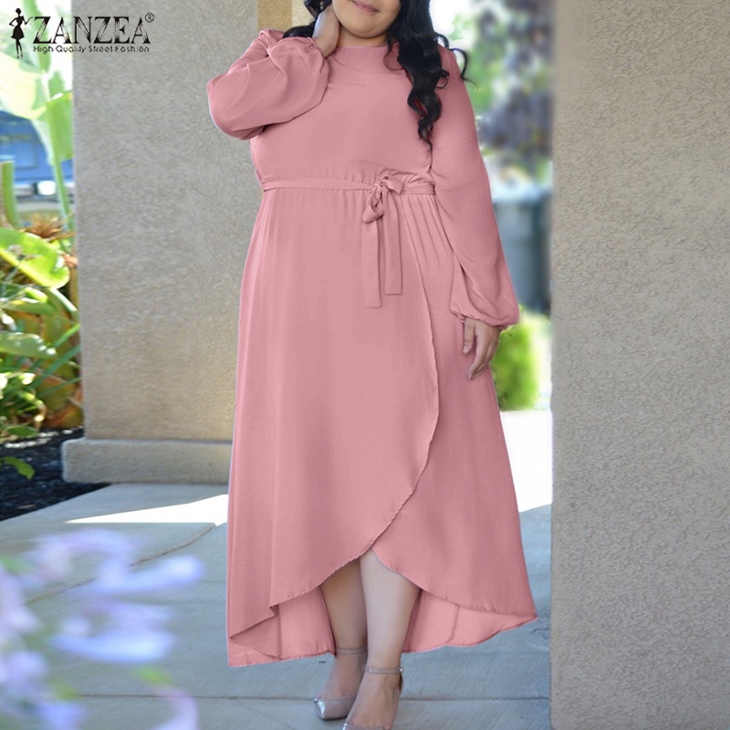 Đầm maxi ZANZEA tay dài cổ tròn thời trang thanh lịch cho nữ