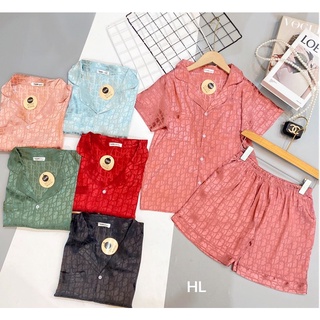 Bộ pyjama lụa gấm áo cộc quần cộc 6 màu