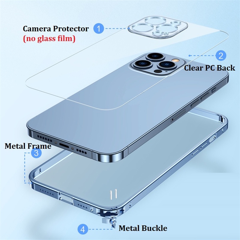 Ốp Lưng Trong Suốt Viền Nhôm Cho Điện Thoại iPhone 13/13 Pro Max /12 Pro/12 Pro Max