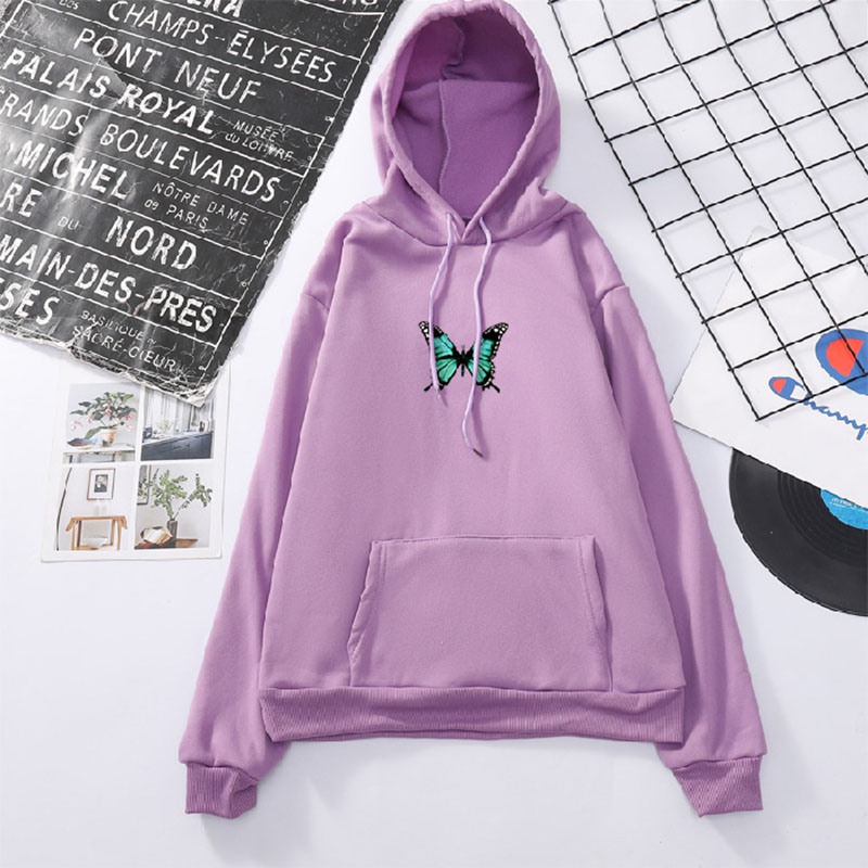 BUTTERFLY Áo Hoodies Tay Dài Hoạ Tiết Bướm Phong Cách Hàn Quốc