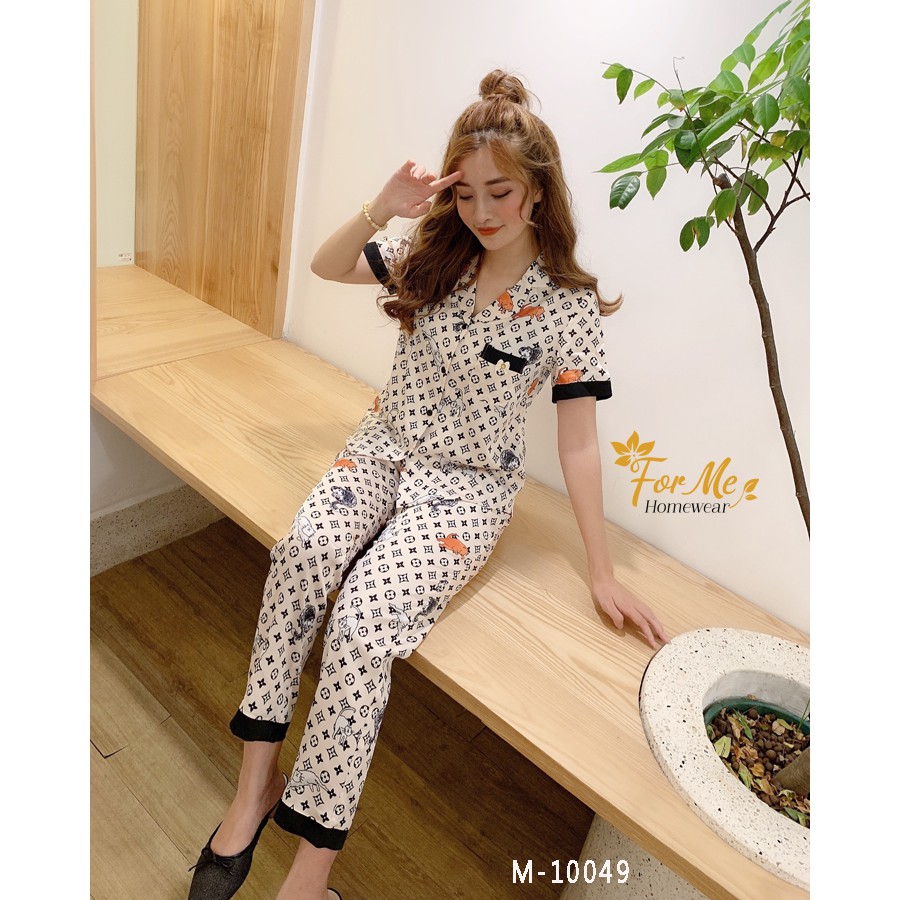 Bộ đồ ngủ, mặc nhà chất Lụa Giấy Luxury NGẮN TAY QUẦN DÀI BỘ V PHỐI ,forme pijama