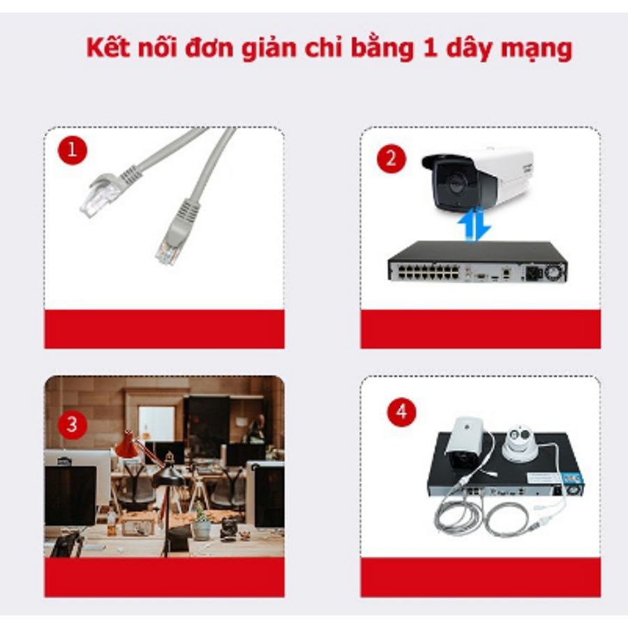 Trọn bộ 4 Camera IP POE Full HD 3MP ghi hình 2K có míc thu âm siêu nhạy và đầu ghi hình IP công nghệ POE+ ổ cứng 500G