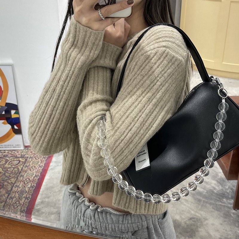 Túi đeo chéo IELGY da mềm màu trơn dây đeo xỏ hạt trong suốt thời trang cho nữ