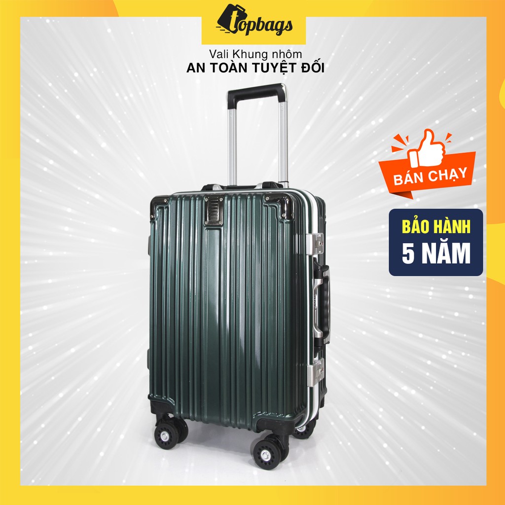 Vali khung nhôm khóa sập KN034 size 20 màu xám - Vali khóa khung cao cấp, bảo hành 5 năm