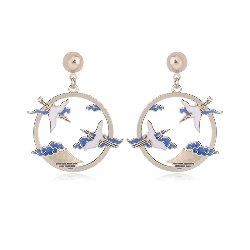 Bông Tai Dáng Dài Hình Chim Hạc Phong Cách Trung Hoa